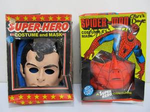 lot 24 image: Vintage 1970s Ben Cooper Superman & Spider-Man Halloween Costumes