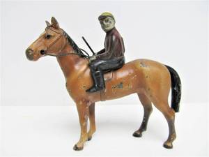 lot 133 image: Old Original Vintage HUBLEY Cast Iron Toy Race Horse & Jockey