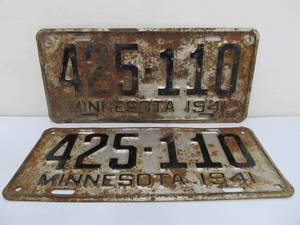 lot 143 image: Matching Set of 1941 Minnesota License Plates