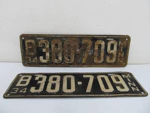 lot 144 image: Matching Pair of 1934 Minnesota License Plates