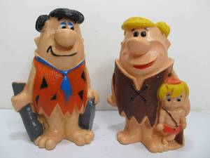 lot 156 image: Pair of Large Vintage Homecraft FLINTSONES Coin Banks - Barney & Fred