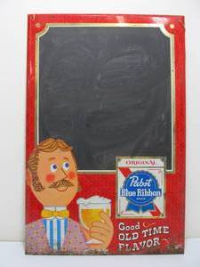 lot 219 image: Vintage 1960s PABST Blue Ribbon PBR Metal Chalkboard Beer Sign 