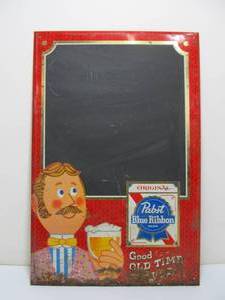 lot 231 image: Vintage 1960s PABST Blue Ribbon PBR Metal Chalkboard Beer Sign 