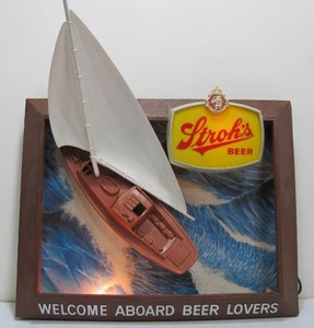 lot 237 image: Awesome Working Vintage STROHS Lighted Beer Sign wBoat Welcome Aboard Beer Lovers