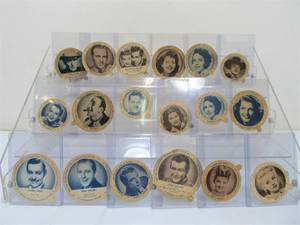 lot 239 image: Collection of Old Vintage Hollywood Stars Milk Cap Trading Cards