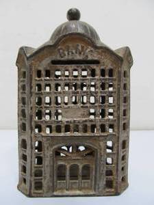 lot 260 image: Orig Antique Cast Iron Coin Bank