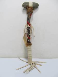 lot 263 image: Signed NAtive American Club Weapon Head Cracker by Paul Iron Cloud