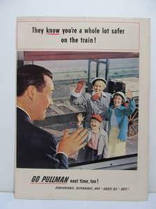 lot 275 image: Original Mid Century PULLMAN TRAIN Large Advertising Lithograph