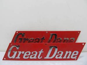 lot 286 image: Pair of Heavy EMbossed Steel GREAT DANE Trucking Signs Emblems