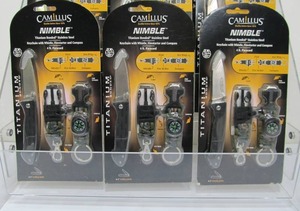 lot 316 image: 3 Brand New CAMILLUS Survival Sets wKnife, Compass, Fire Starter, Whistle & Keychain