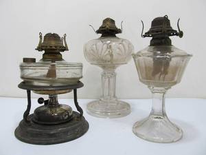 lot 312 image: 3 Antique Glass Oil Lamps
