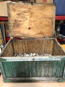 lot 322 image: Old Wooden Crate FULL of Antique Spoons