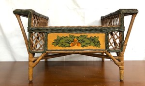 lot 323 image: Wicker Bench wOak Leaf Decoration