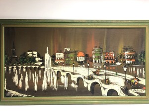 lot 16 image: Large Vintage Framed Signed Oil on Board Paris Scene Painting 