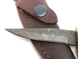 lot 164 image: Very Nice Small Stag Handle Fixed Blade Knife w Damascus Steel Blade 