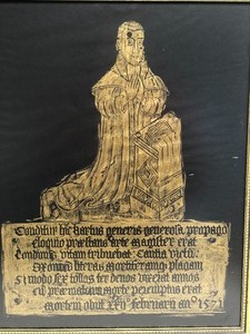 lot 171 image: Framed Vintage 1571 GraveTemple Rubbing Artwork