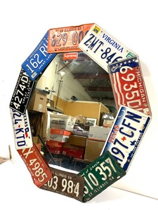 lot 80 image: Large Wall Mirror wVintage License Plates