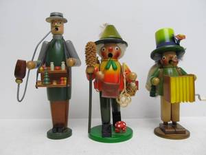 lot 200 image: 3 Vintage German Wood Smoker Dolls