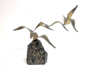 lot 328 image: Signed Vintage KERR Bronze Bird Sculpture on Heavy Steel Brutalist Base