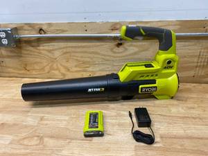 lot 34 image: RYOBI 40V 110 MPH 525 CFM Cordless Battery Variable-Speed Jet Fan Leaf Blower with Charger