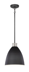 lot 59 image: SEA GULL LIGHTING Varus 10.5 in. W 1-Light Matte Black Metal Modern Industrial Pendant with Brushed Nickel Accent and White Inner Shade