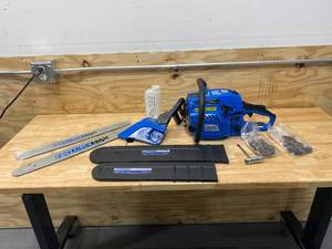 lot 94 image: BLUE MAX 2-in-1 22 in. and 18 in. 57cc Gas Chainsaw Combo