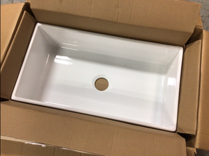 Bradstreet II Farmhouse Apron-Front Fireclay 33 in. Single Bowl Kitchen Sink in Crisp White by SINKOLOGY Customer Returns See Pictures