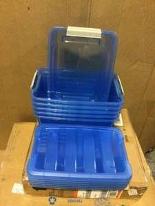 lot 9 image: IRIS 12-Qt. Stack and Pull Storage Box in Trans Blue Customer Returns See Pictures