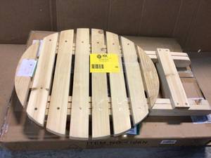 lot 48 image: Shine Company Adirondack Natural Round Wood Outdoor Side Folding Table &nbspCustomer Returns See Pictures
