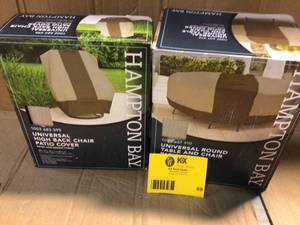 lot 69 image: Hampton Bay Round Table Outdoor Patio with Chair Cover &nbspCustomer Returns See Pictures