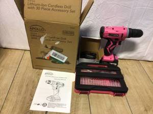 lot 95 image: Apollo Tools 10.8-Volt Lithium-Ion 38 in. Cordless Drill with Accessory Set (30-Piece) &nbspCustomer Returns See Pictures