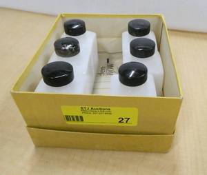 Set of 6 vintage apothecary bottles I am assuming with an indented square area for labels, excellent condition