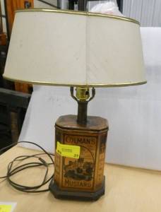 Neat lamp, the main part of the lamp is made from a Colmans Mustard tin, nice condition