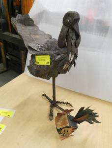 Tin turkey for your yard or garden and a small wood and tin chicken
