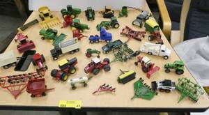 Another Large group of farm toys - good variety of equipment - Tractors, Combines, Seeders, Hoppers, baler, wagons, sprayer, cultivators, anhydrous tank, even a tractor with a snowblower on it.  Most are metal.