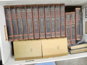 Large box of Richards Topical Encyclopedia set from 1943, ebay gets $100 for a 1940 version, also Walt Whitman Leaves of Grass hardcover in a slipcase and Longfellow collection, Alexander Dumas and more
