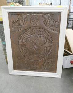 Large tin picture with painted wood frame