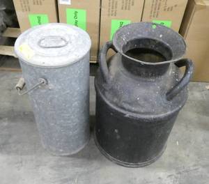 Tall galvanized can and a milk can