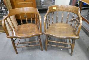 2 nice wood barrel style chairs