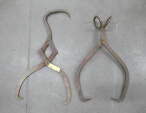 2 vintage ice tongs