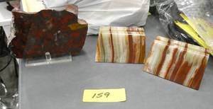 Rock slab and 2 polished stone business card holders, very pretty
