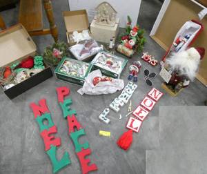 Group of Christmas decorations with Santa and a nutcracker