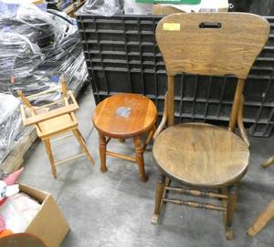 Kids stool and chair both in very good condition and a dolls high chair