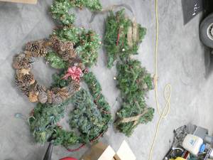Large Lot of Christmas greenery all with lights in them