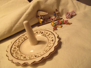 LENOX RING HOLDER, CHEERLEADER PIN AND EDUCATION PENDANT, FLOWER EARRINGS