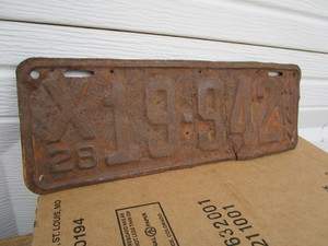 License plate, antique 1920 single...