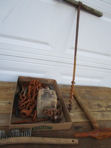 Cinder block hammer, log drill, cha...