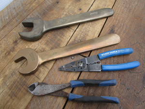 Brass lineman wrenches and Klein to...