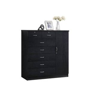 lot 424 image: Hodedah 7-Drawer Black Chest of Drawers with Door, HI71DR Black. Unclaimed Freight.