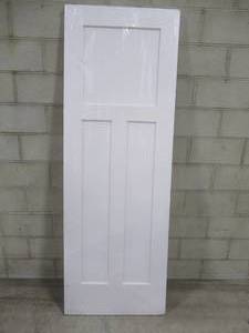 lot 442 image: 28 in. x 80 in. Shaker 3-Panel Primed Solid Hybrid Core MDF Interior Door Slab - Scratch and Dent.